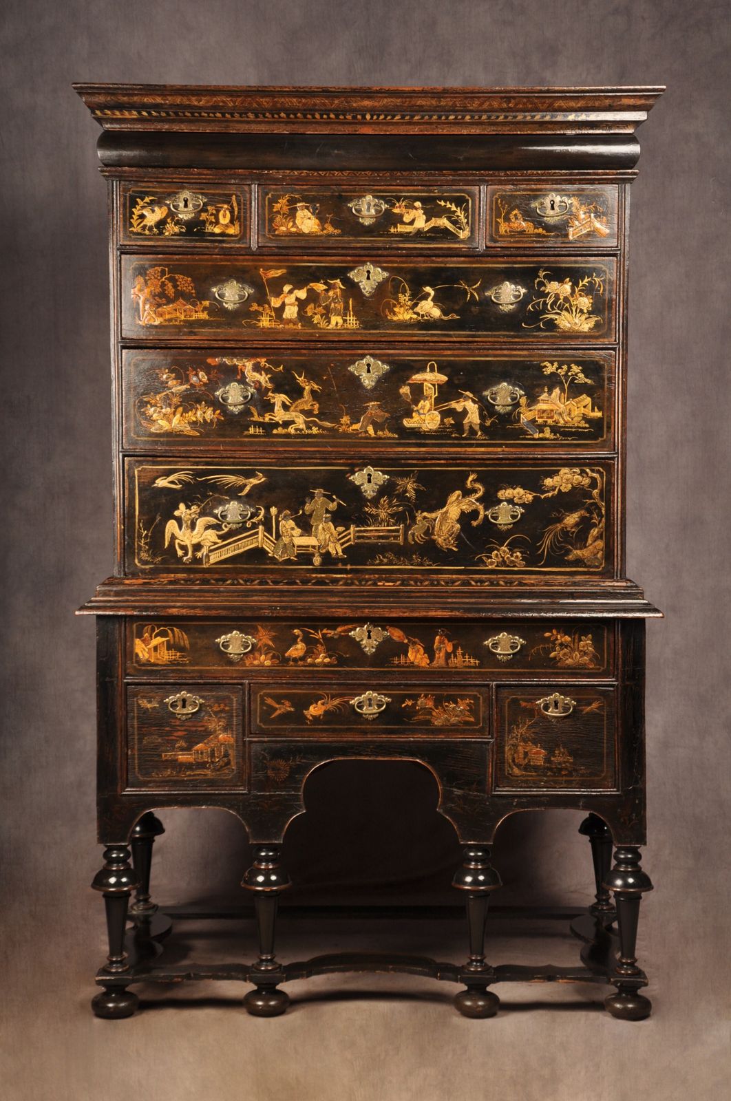 Rare Early 18th Century Chinoiserie Japanned Chest On Stand
