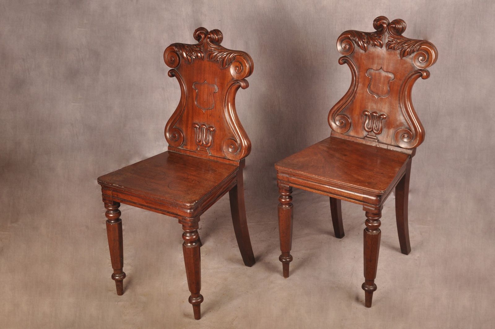 Fine Pair Of Regency Mahogany Hall Chairs photo Furniture