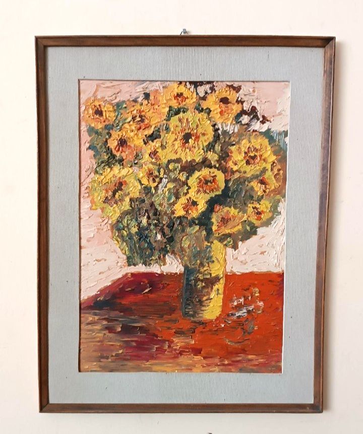 Dipinto Olio Su Tavola Vaso Con Fiori Firmato Serafini Datato 1962 photo furniture