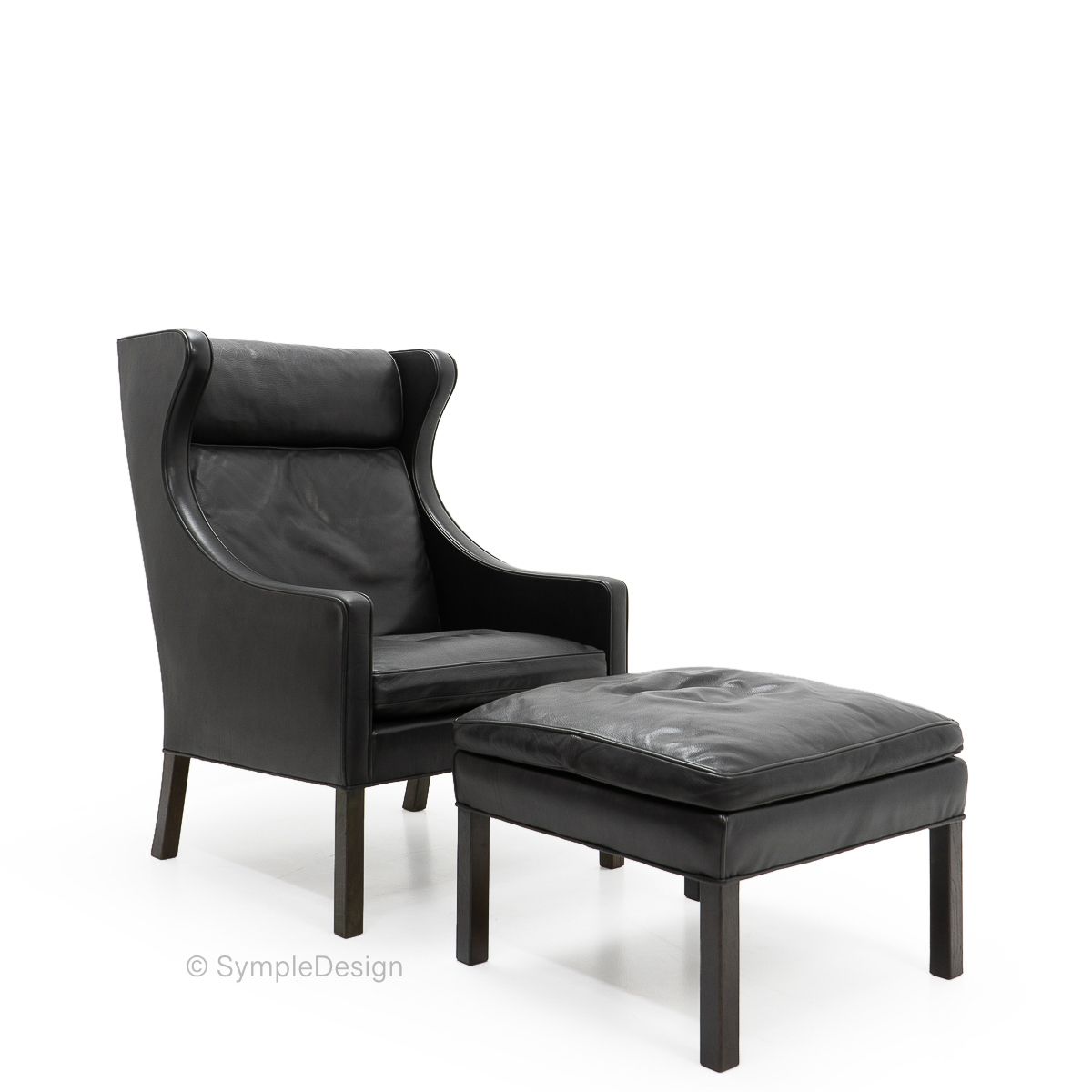 Black Leather Wingchair And Footstool By Borge Mogensen, 1960s photo Furniture