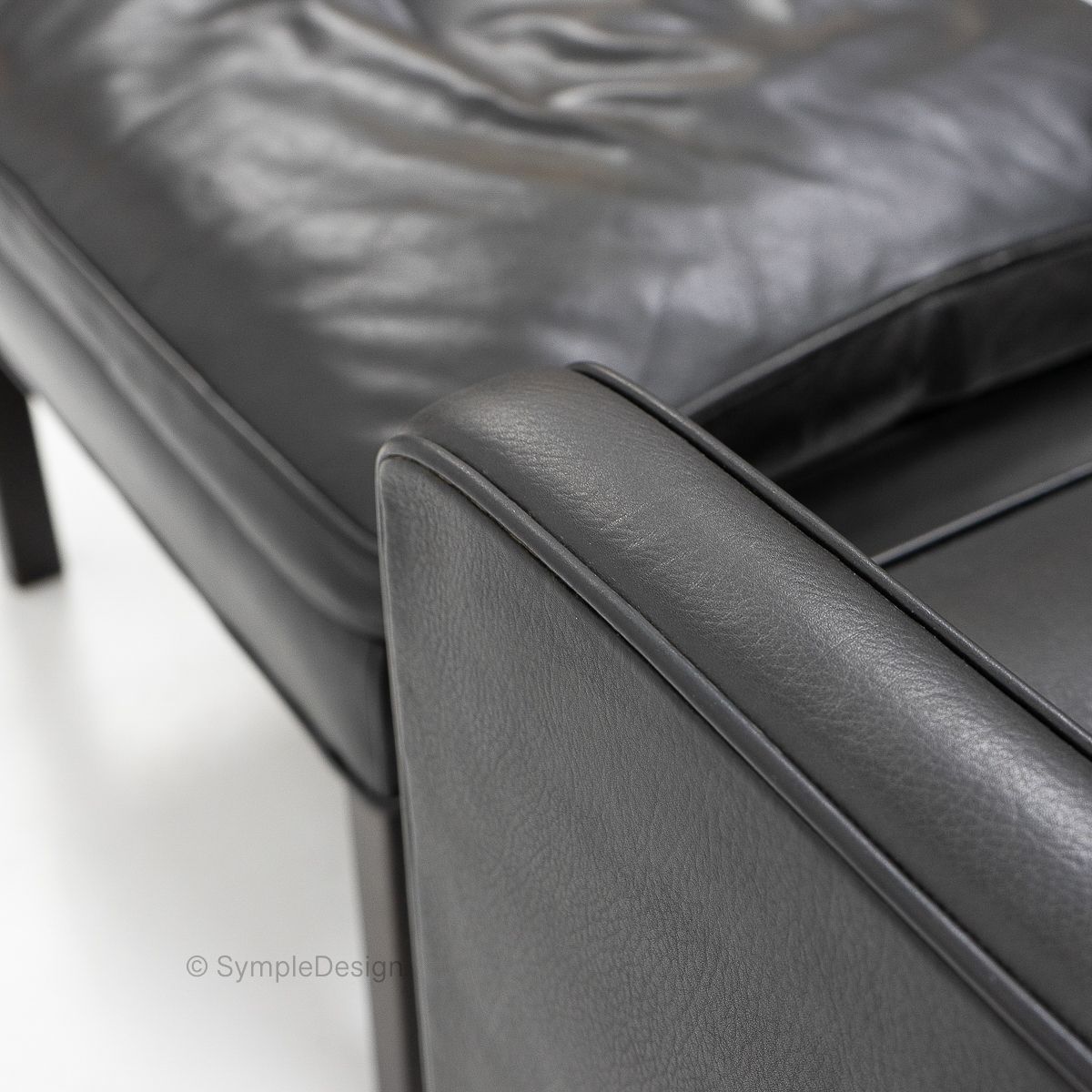 Furniture Black Leather Wingchair And Footstool By Borge Mogensen, 1960s photo