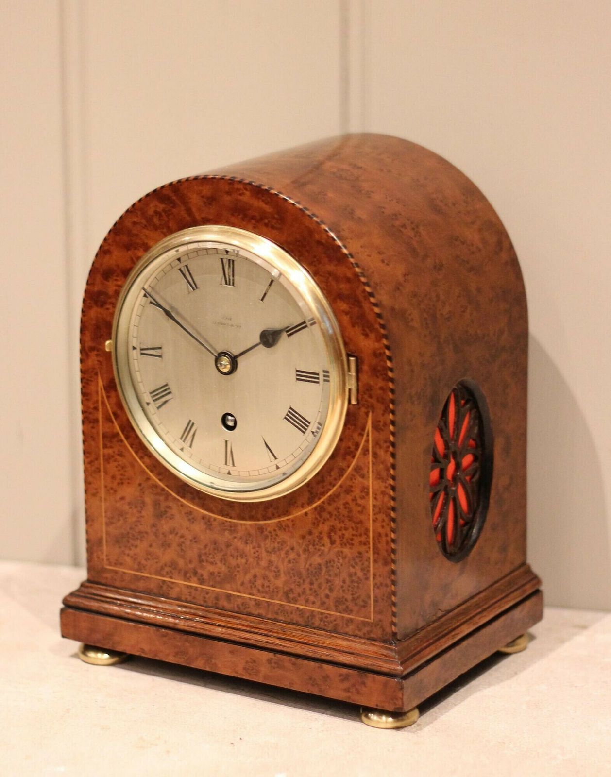 Burr Maple Arch Top Mantel Clock photo furniture