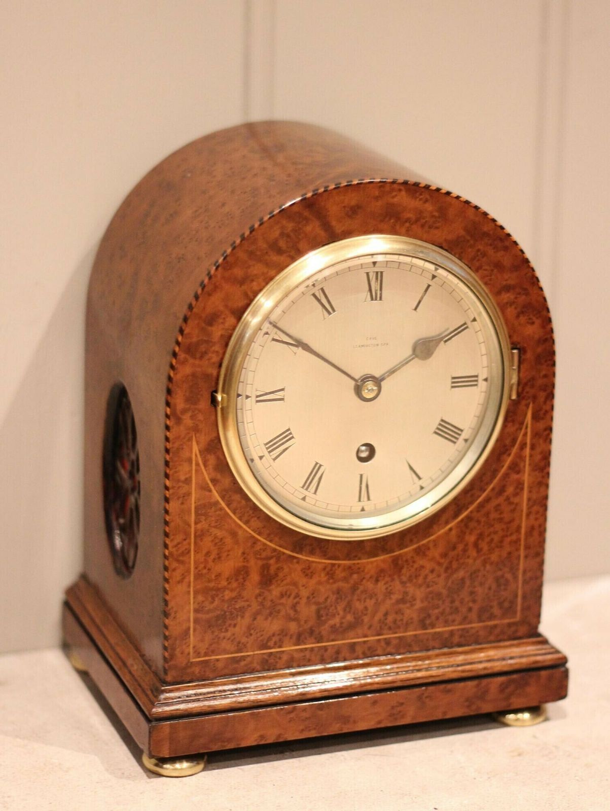 Burr Maple Arch Top Mantel Clock photo vinterior