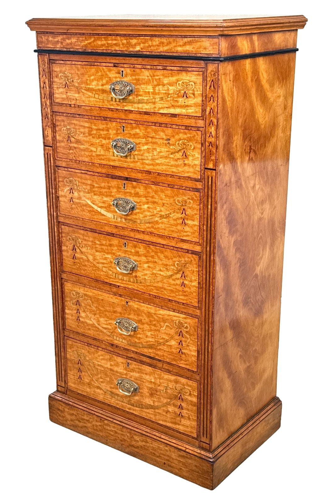Satinwood Late 19th Century Tall Pedestal Chest Of Drawers (England, Circa 1880)