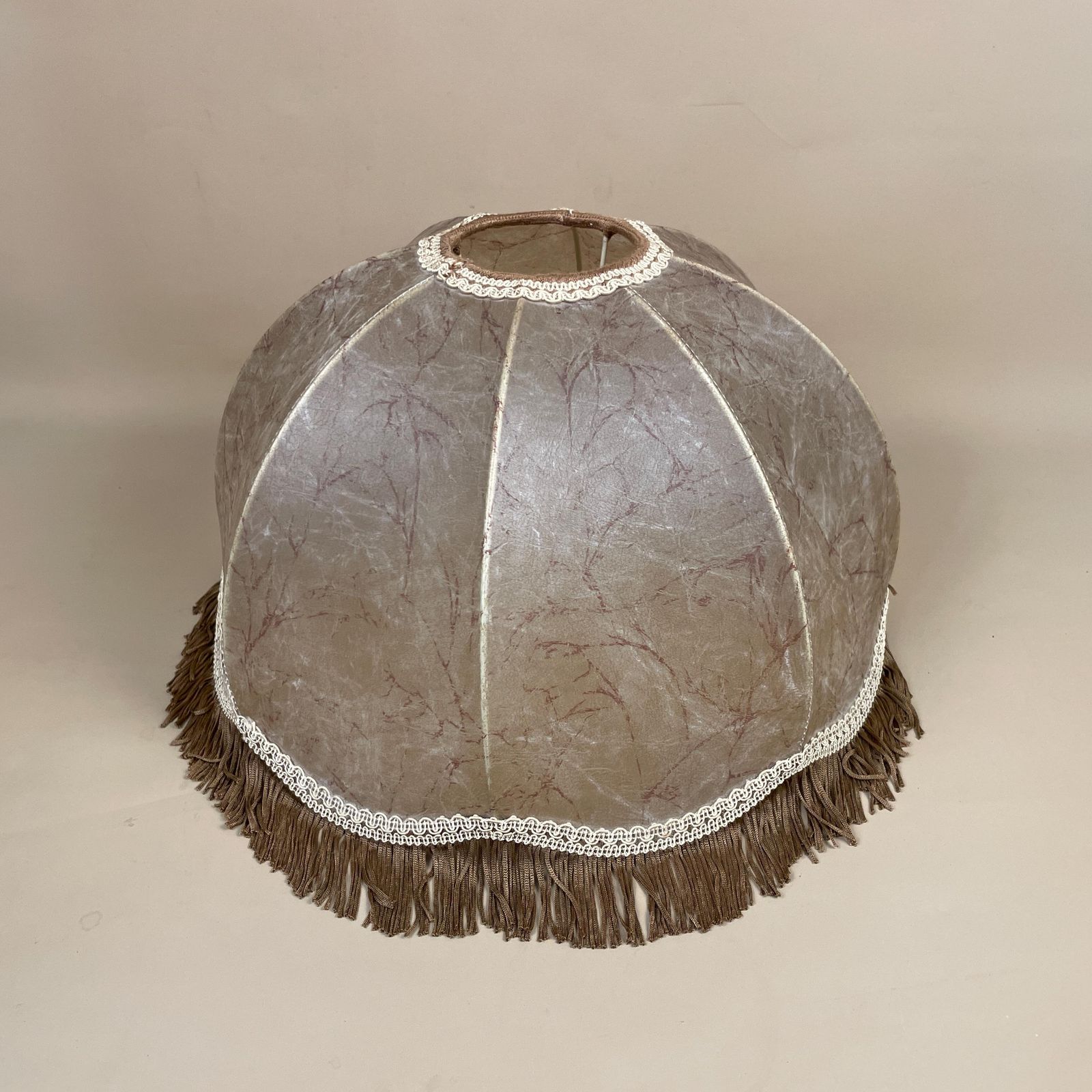 Antique French Vintage Lamp Shade Lampshade Tasseled Edge Tassel Lightshade Light Dome Downton Abbey Abstract Pattern Floor Lamp Neutral photo Lighting