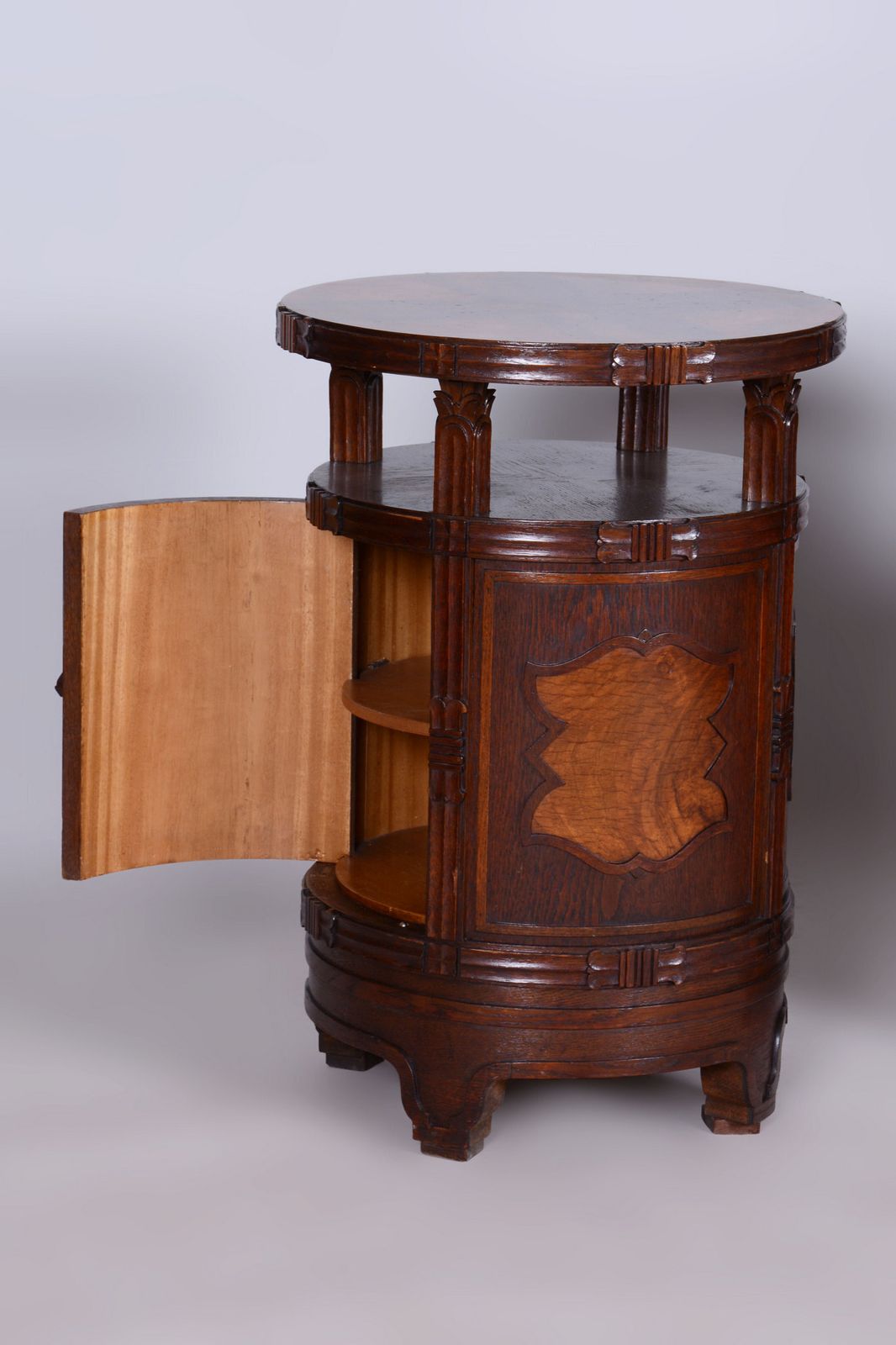 photo buy Pair Of Restored Cubism Bedside Tables, Oak, Walnut, Polished, Czech, 1910s