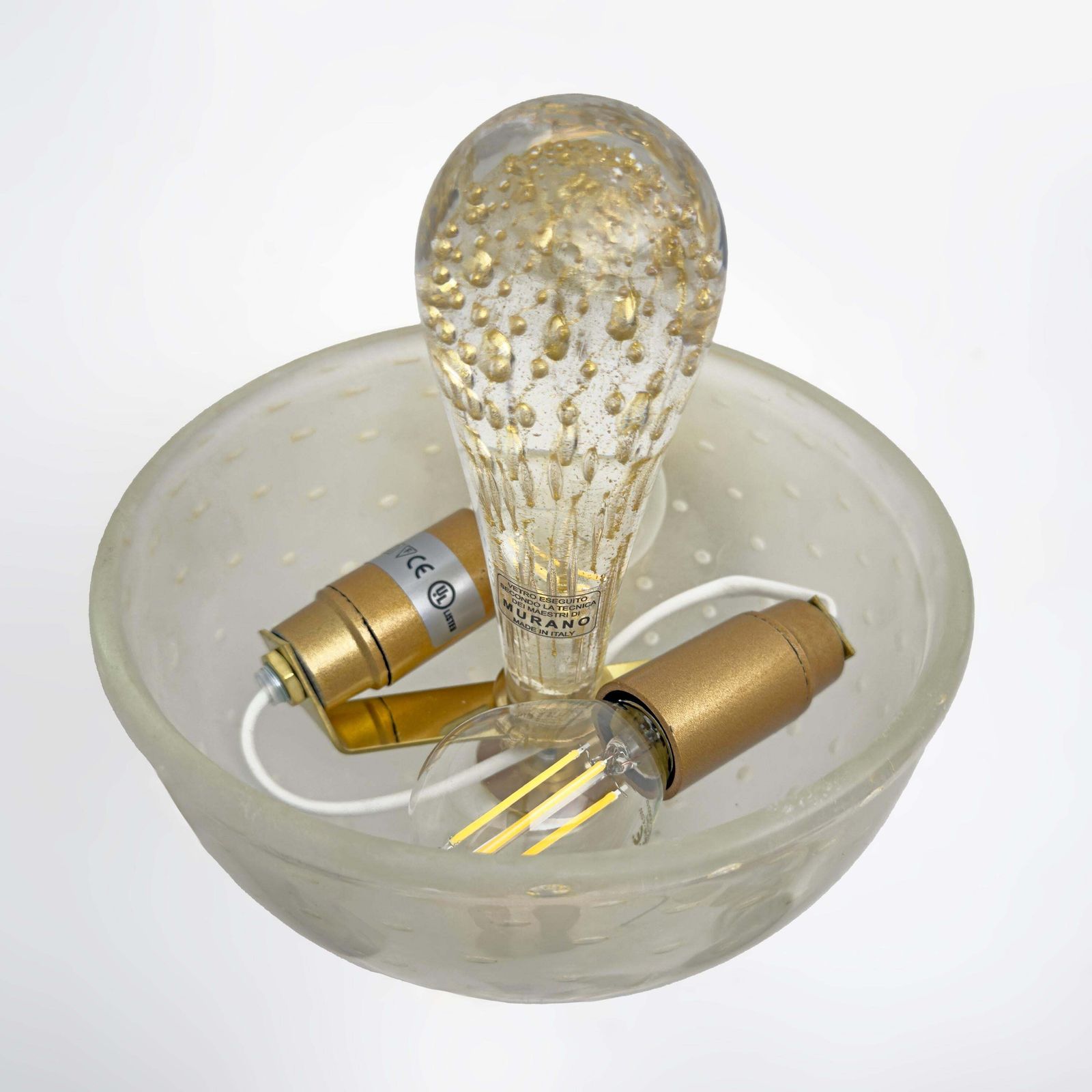 Attributed To Barovier & Toso Brass And Pulegoso Murano Glass Sconces, Pair photo vintage