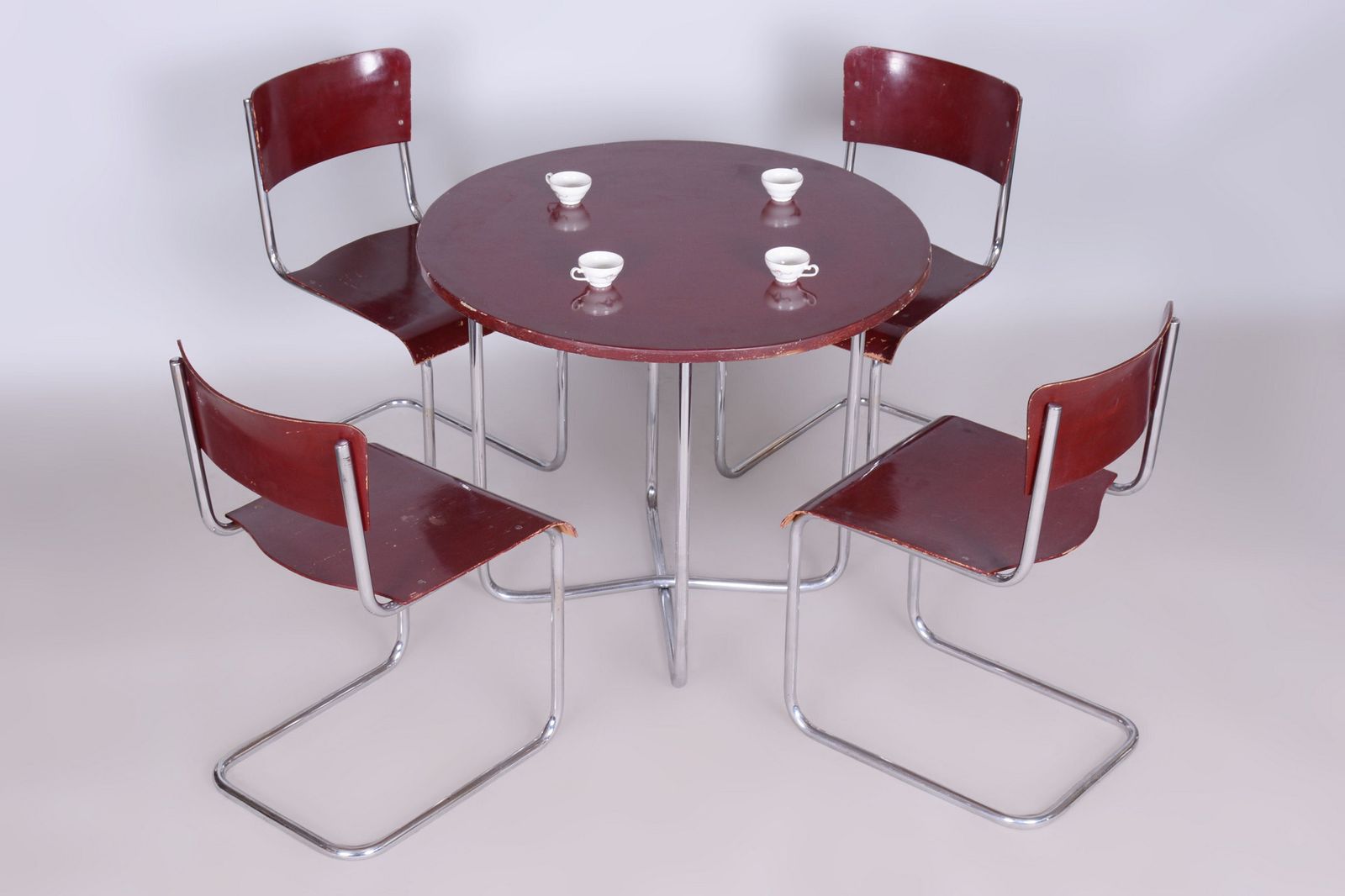 Original Bauhaus Dining Set, By Hynek Gottwald, Chrome, Czech, 1930s photo furniture