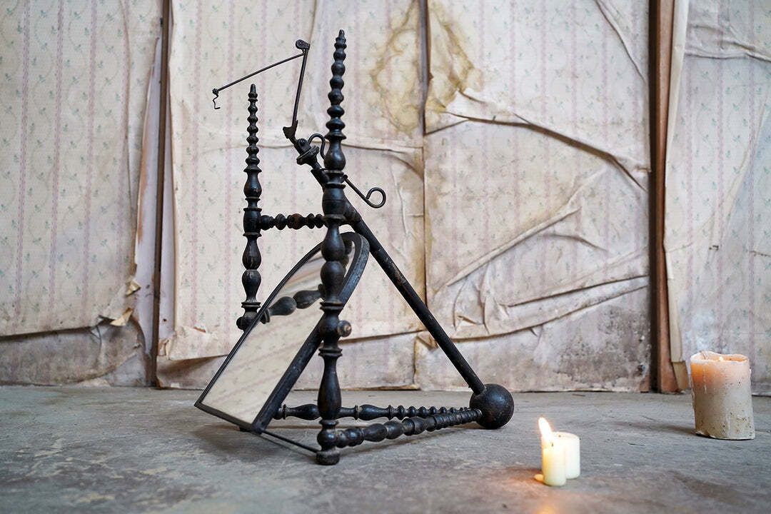 A Unique Early Victorian Ebonised & Bobbin Turned Adjustable Telescopic Table Mirror C.1850 photo furniture