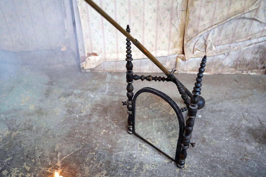 A Unique Early Victorian Ebonised & Bobbin Turned Adjustable Telescopic Table Mirror C.1850 photo vintage