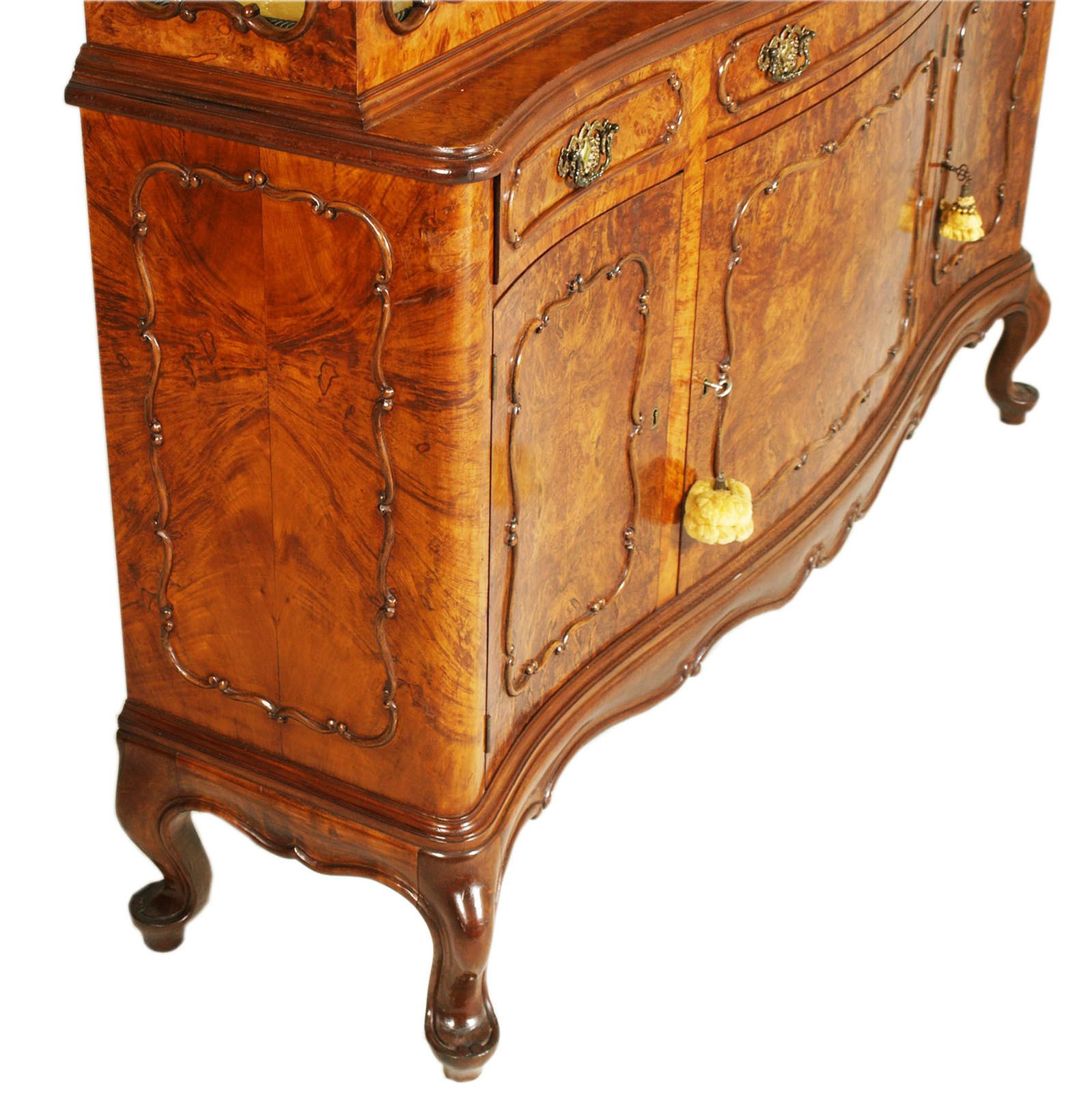 1930s Venetian Rococo Glass Sideboard, Walnut Burl, Bassano's Ebanistery photo buy