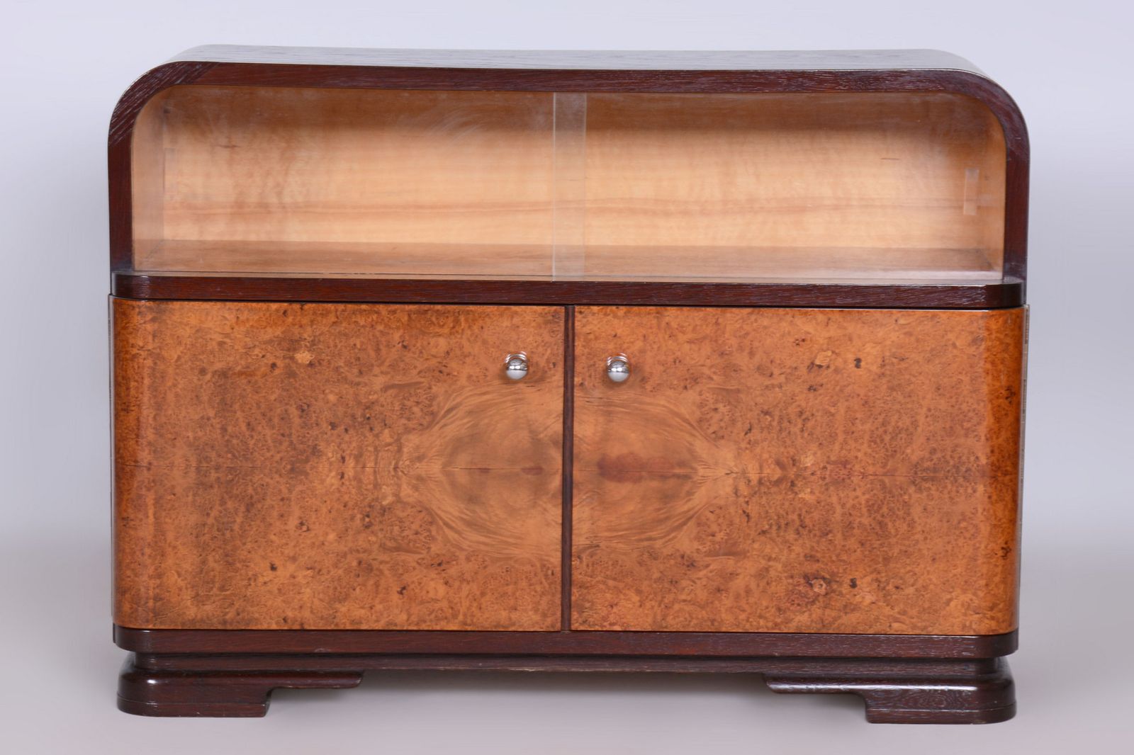 Restored Art Deco Cabinet, Oak, Maple And Glass, Polished, Czech, 1930s photo Furniture