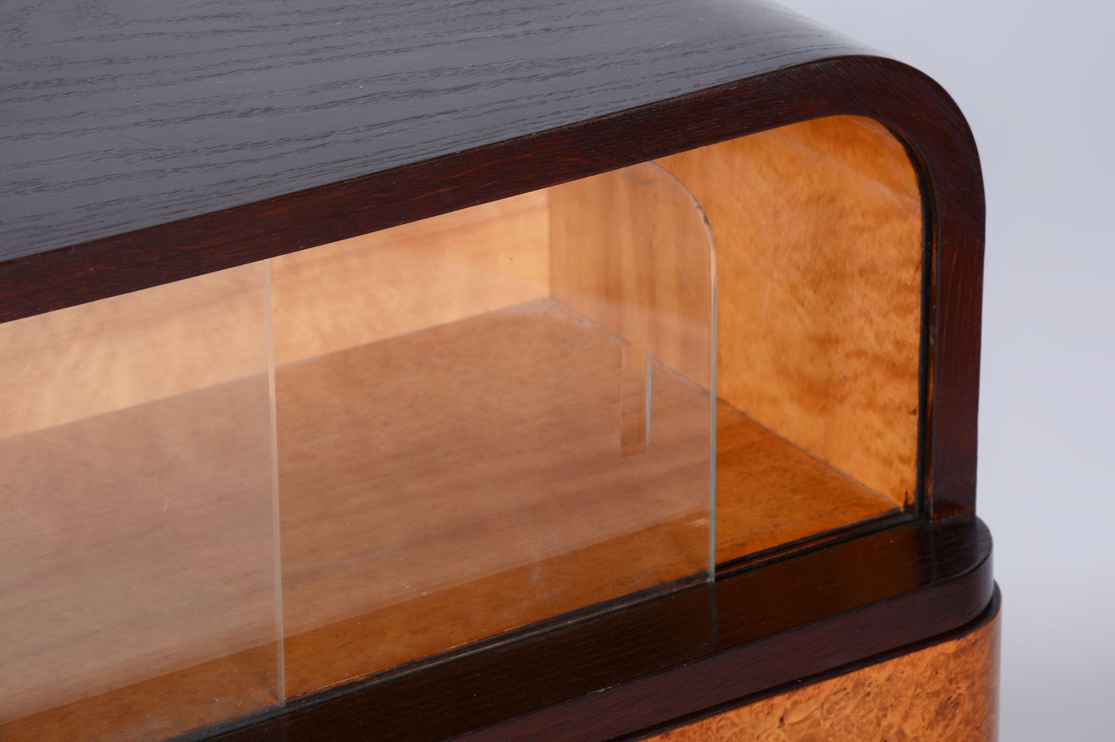 Restored Art Deco Cabinet, Oak, Maple And Glass, Polished, Czech, 1930s photo vintage