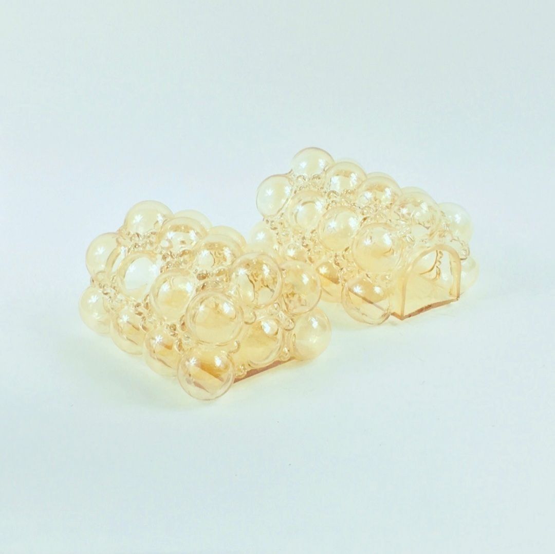 Pair Of Mid Century Modern Amber Bubble Glass & Brass Wall Lights By Helena Tynell For Limburg, Germany, 1960s photo vintage