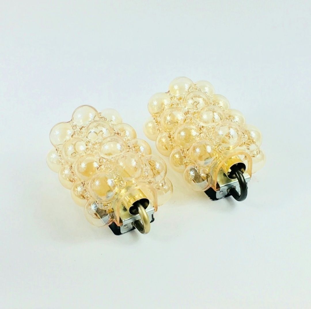 Pair Of Mid Century Modern Amber Bubble Glass & Brass Wall Lights By Helena Tynell For Limburg, Germany, 1960s photo vinterior
