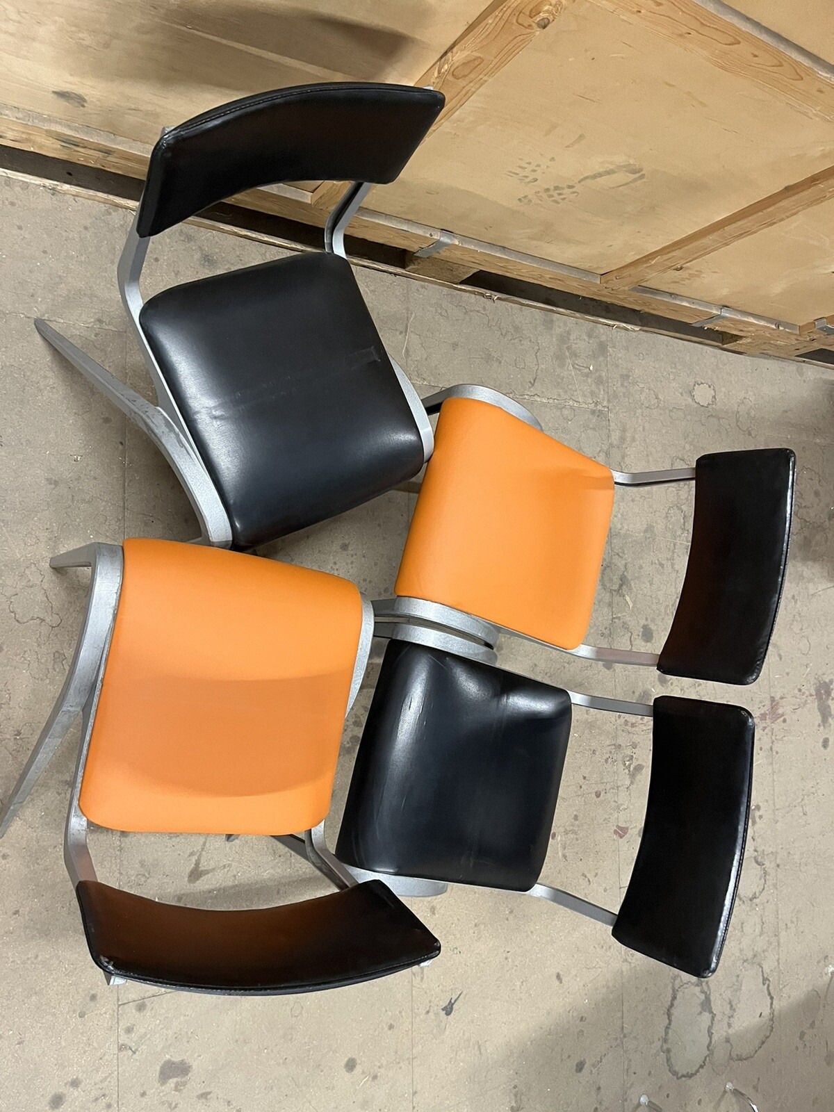 Black / Orange Esavian Stacking Chair By James Leonard 1950s Set Of Four photo vinterior