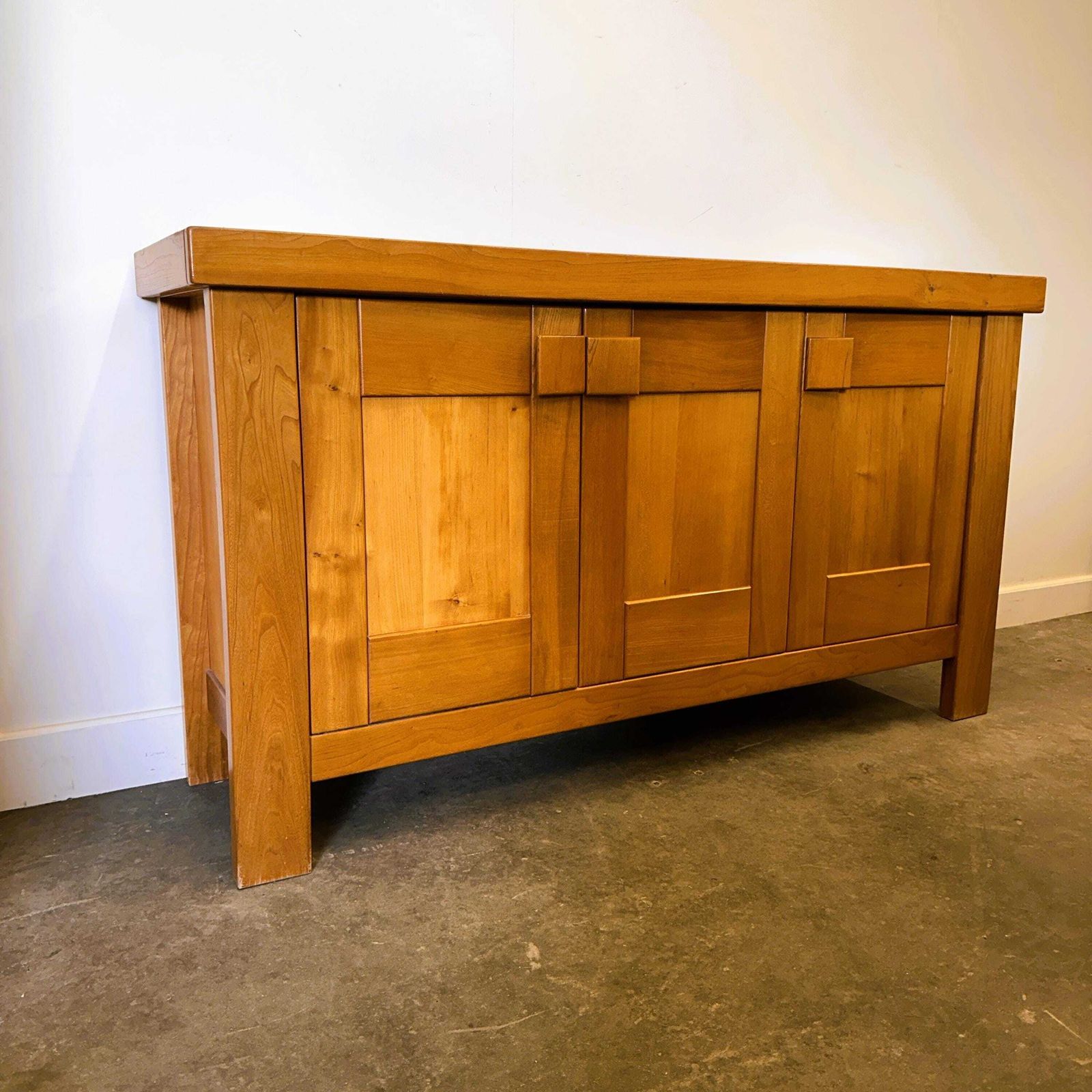 Maison Regain Sideboard, Vintage French Elm Wood Credenza, Brutalist 1970s Modernist Cabinet, Solid Wood Storage Buffet photo for sale