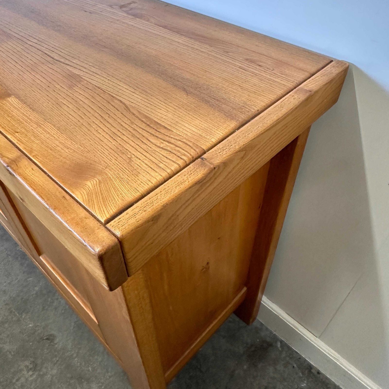 photo for sale Maison Regain Sideboard, Vintage French Elm Wood Credenza, Brutalist 1970s Modernist Cabinet, Solid Wood Storage Buffet
