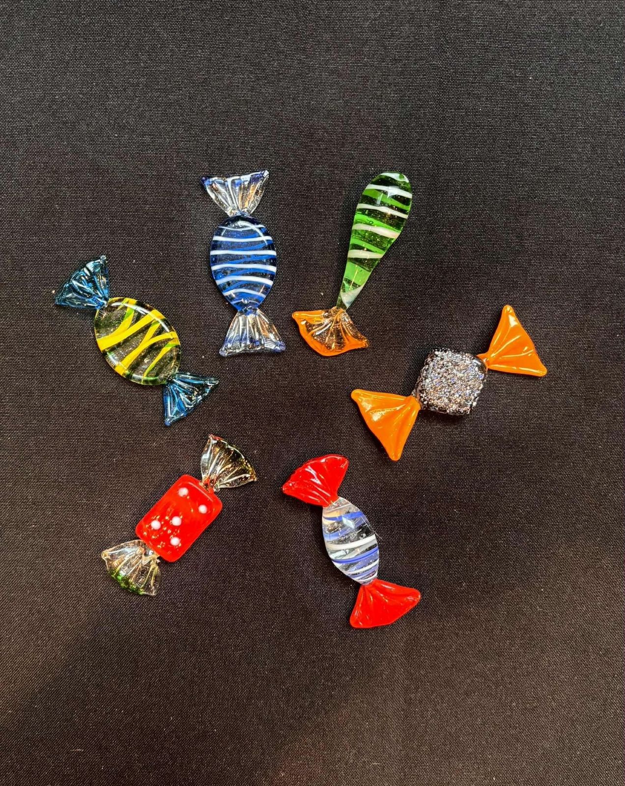 Murano Glazen Messenleggers: Retro Snoepjes Design, Set Van 6 photo vintage