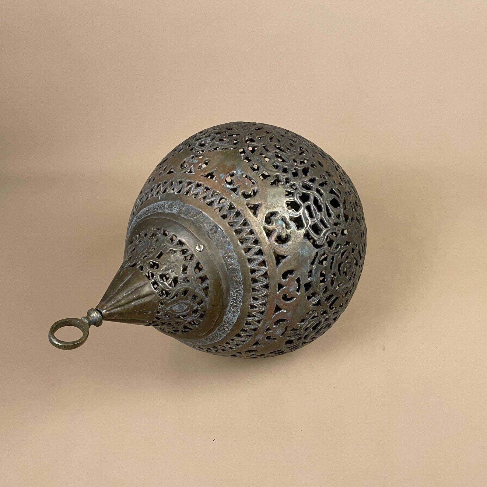 Antique Metal Gold Moroccan Brass Lamp Lantern Hanging Light Handmade Patterned Engraved Ornate Vintage Pattern Tea Light Candle Morocco photo vintage