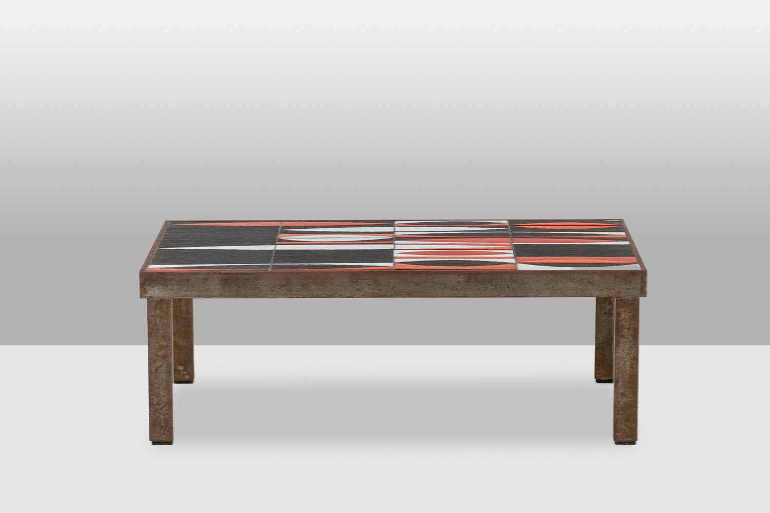 Capron. “Navette” Coffee Table In Black And Red Glazed Stoneware. 1960s. photo for sale