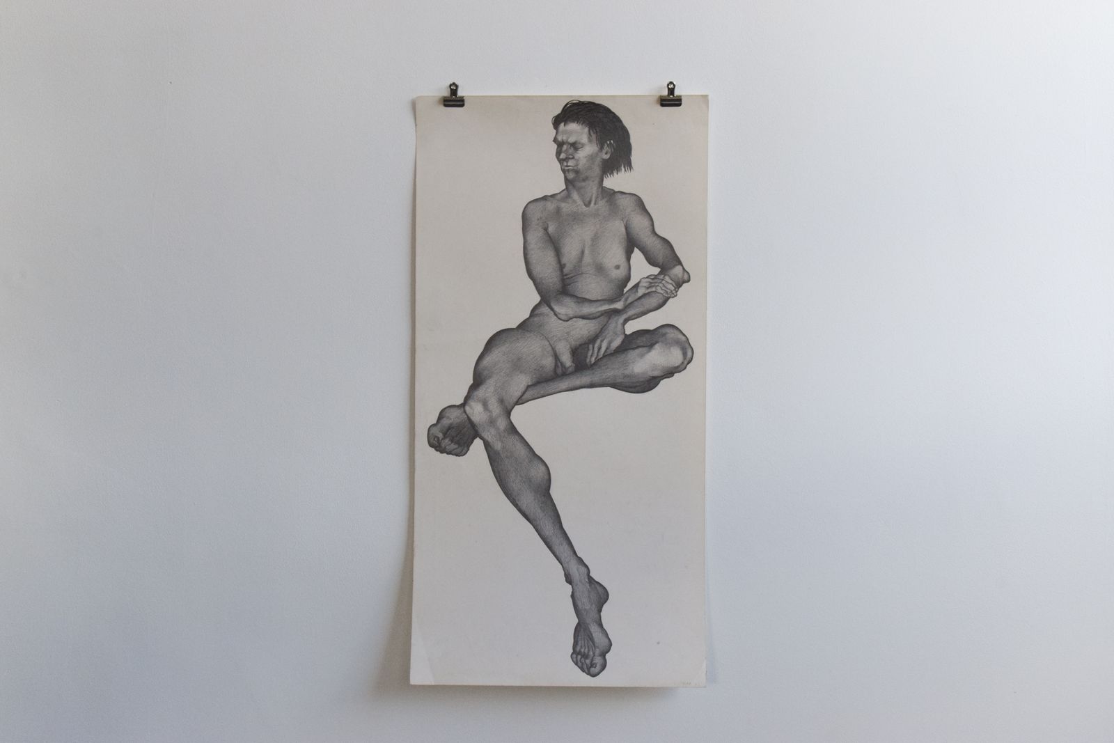 Vintage Original Male Nude Pencil Drawing By Artist Robert Arthur Bramwell photo furniture