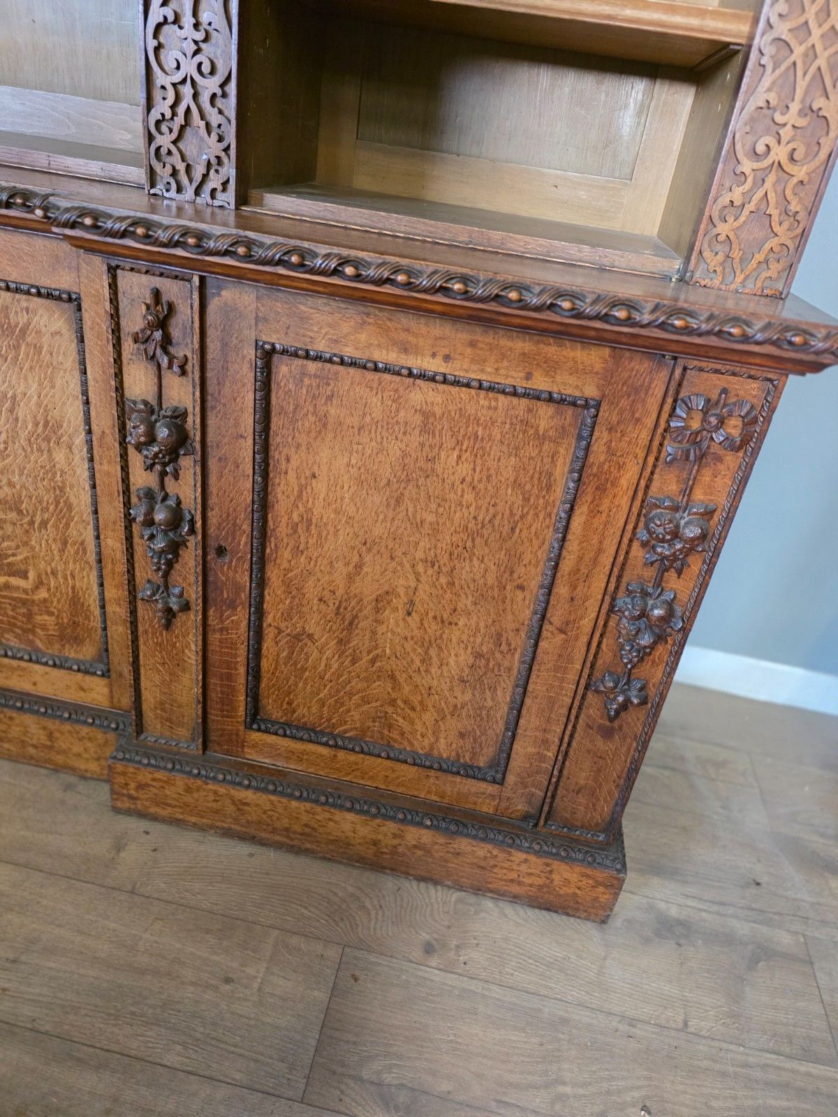 Antique Country House Pollard Oak Inverted Breakfront Bookcase 1860s photo Furniture