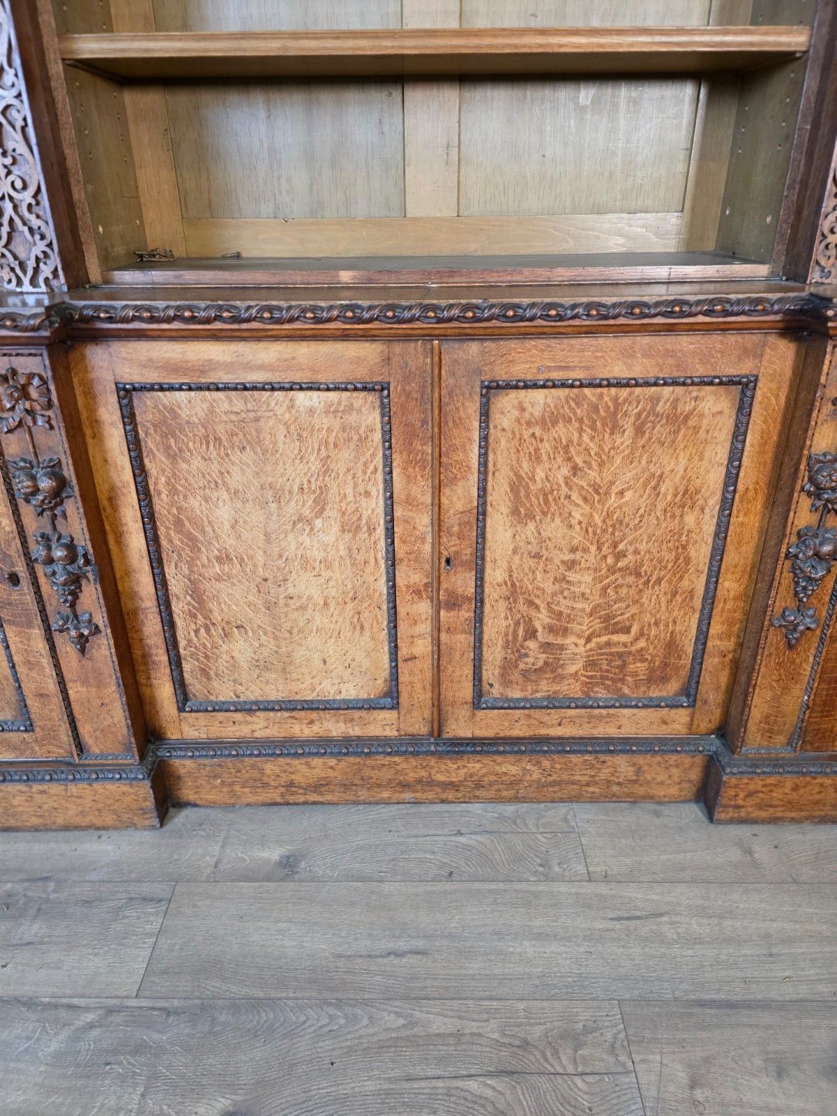 Antique Country House Pollard Oak Inverted Breakfront Bookcase 1860s photo 7950.0