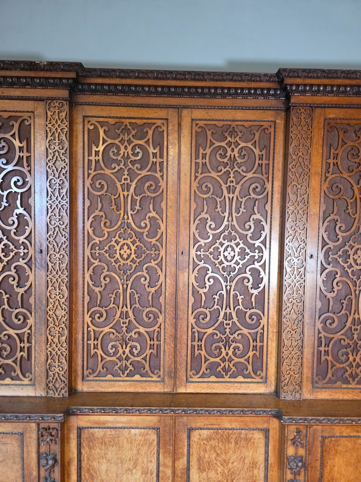Antique Country House Pollard Oak Inverted Breakfront Bookcase 1860s photo buy