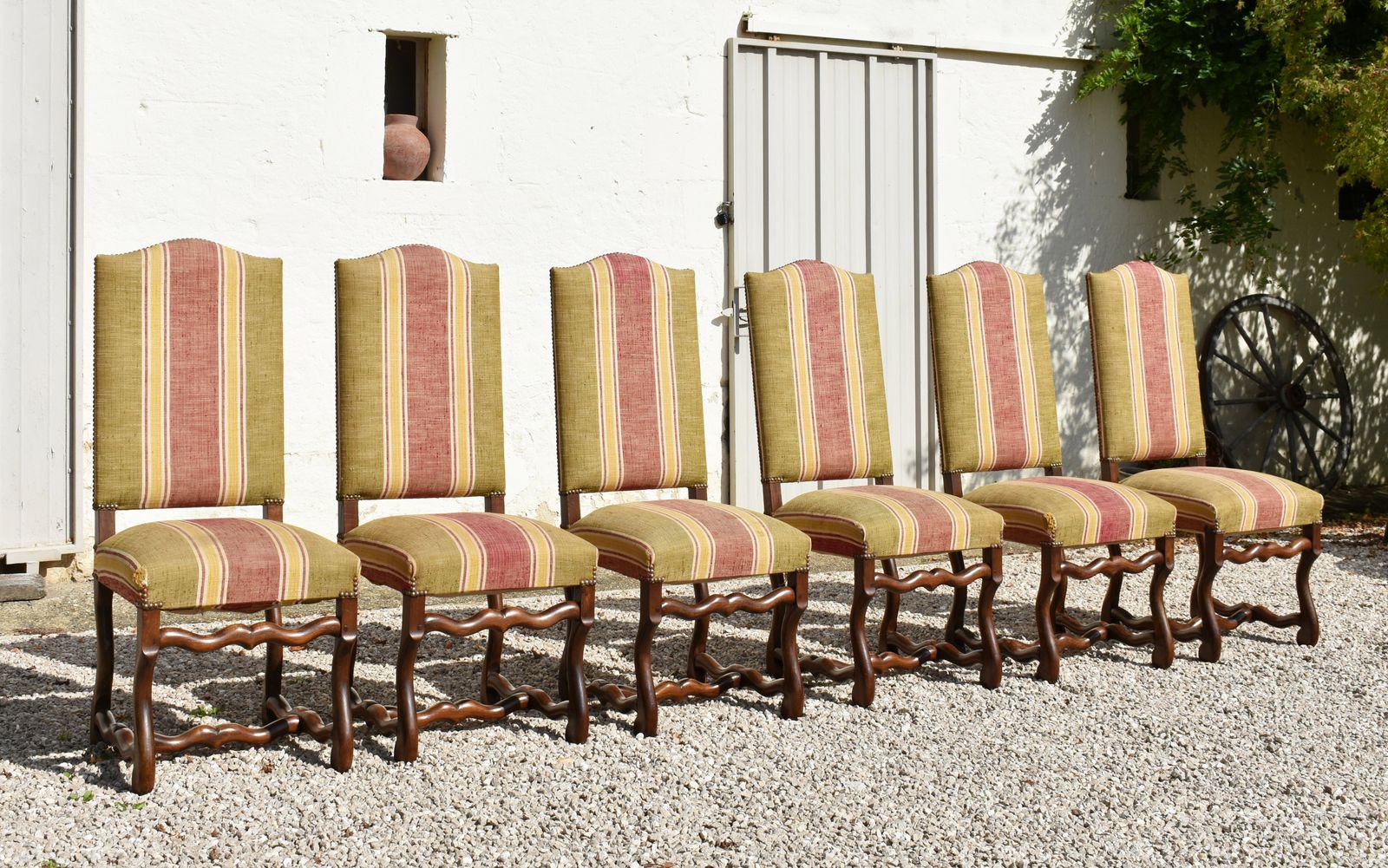 Set Of 6 French Os De Mouton Dining Chairs In Oak Style Louis XIII photo for sale