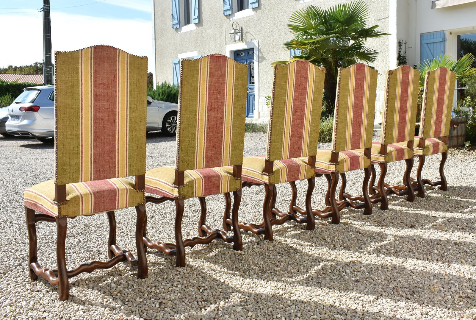 Set Of 6 French Os De Mouton Dining Chairs In Oak Style Louis XIII photo vintage