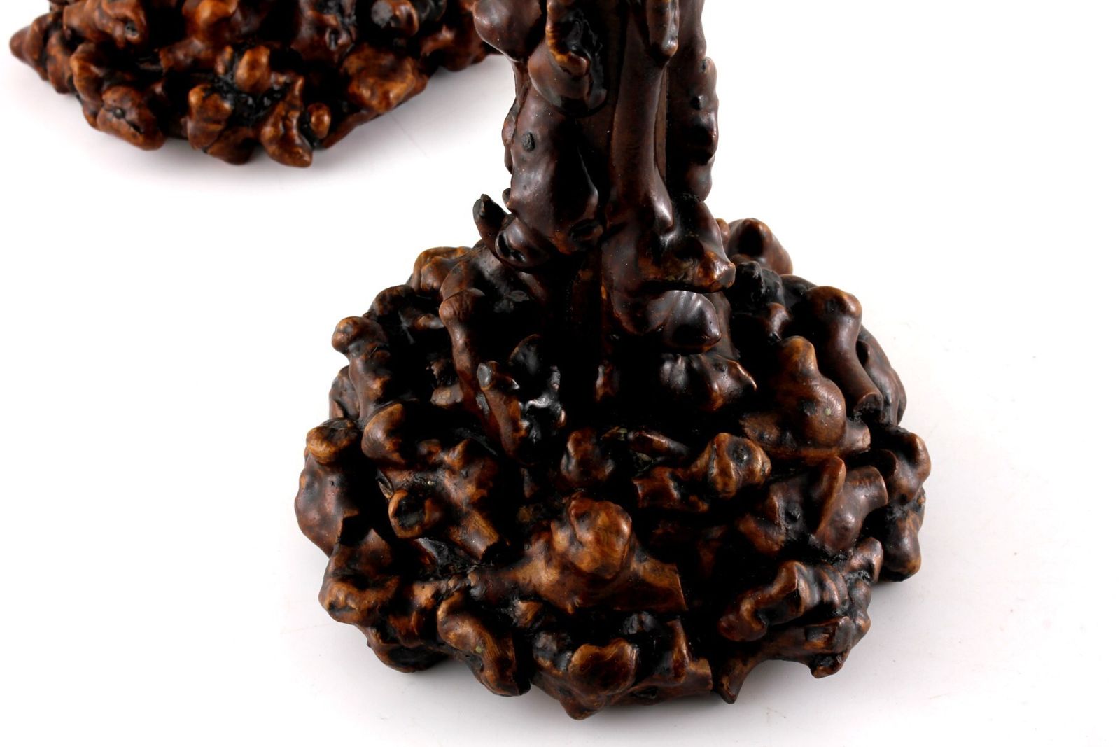 495.0 Pair Antique Rootwood Candlesticks. Folk Art Black Forest Candle Stand. photo