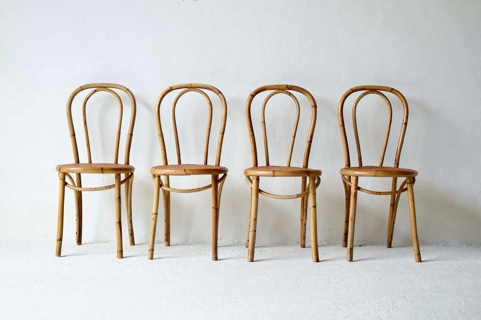 A Set Of Four French Midcentury Bamboo Dining Chairs photo for sale