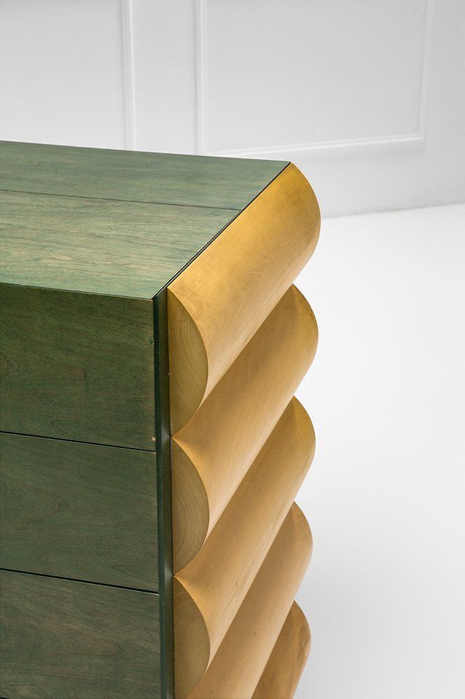 Postmodern Architectural Chest Of Drawers In Natural Wood And Aniline Stained Wood, 1980s photo Furniture