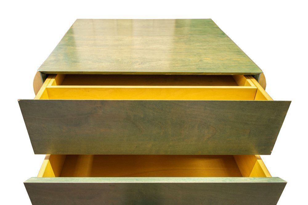 Postmodern Architectural Chest Of Drawers In Natural Wood And Aniline Stained Wood, 1980s photo vintage