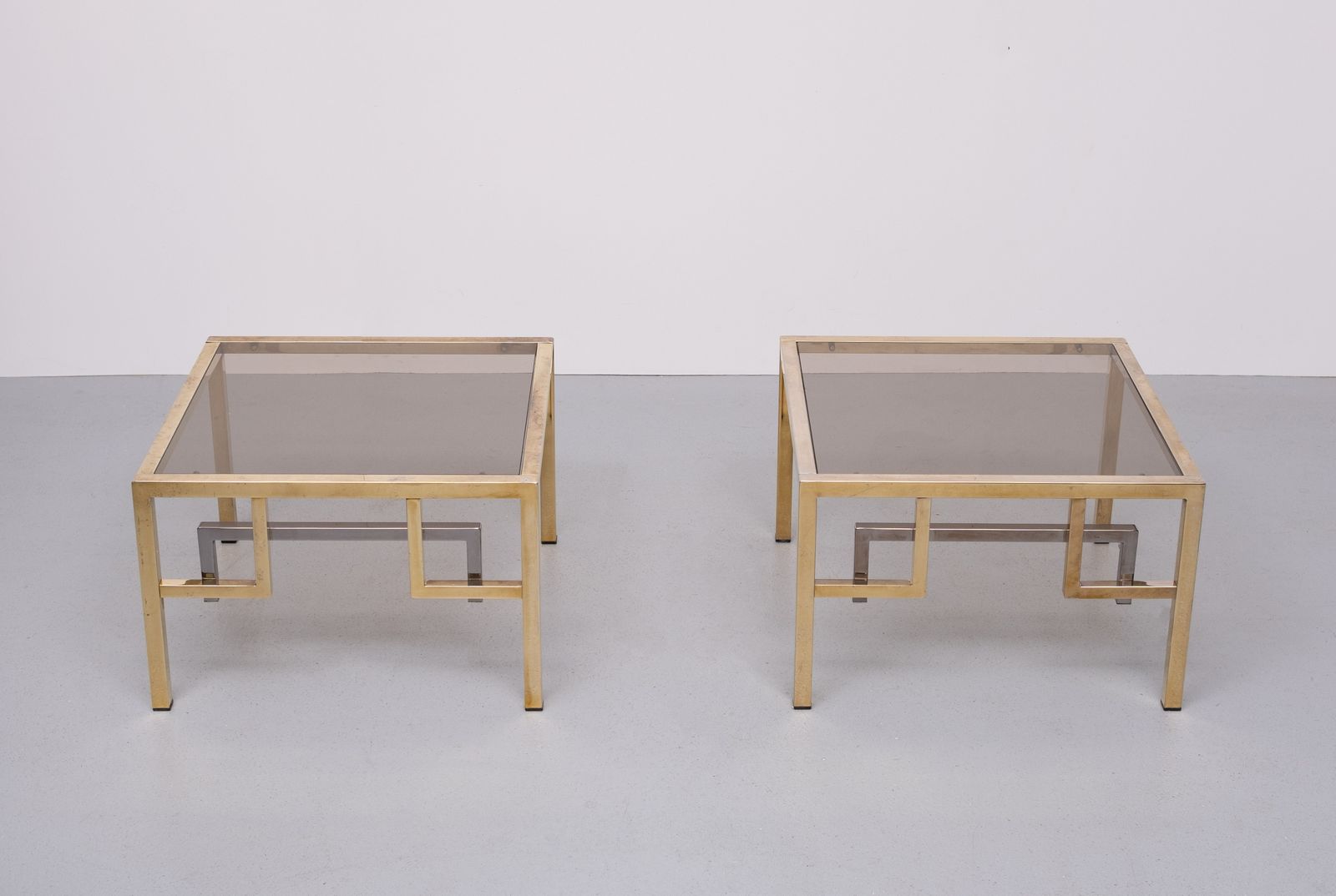 Pair Brass Square Side Tables Belgo Chrome 1970s Belgium photo furniture
