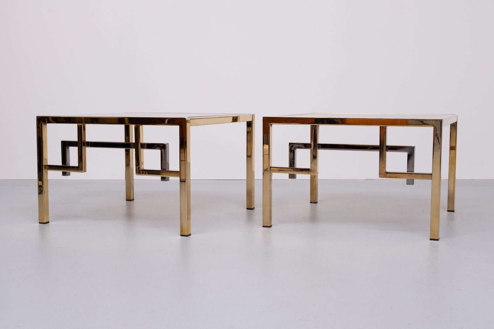 Pair Brass Square Side Tables Belgo Chrome 1970s Belgium