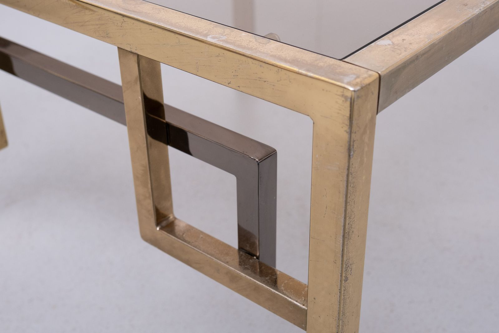 Pair Brass Square Side Tables Belgo Chrome 1970s Belgium photo Furniture