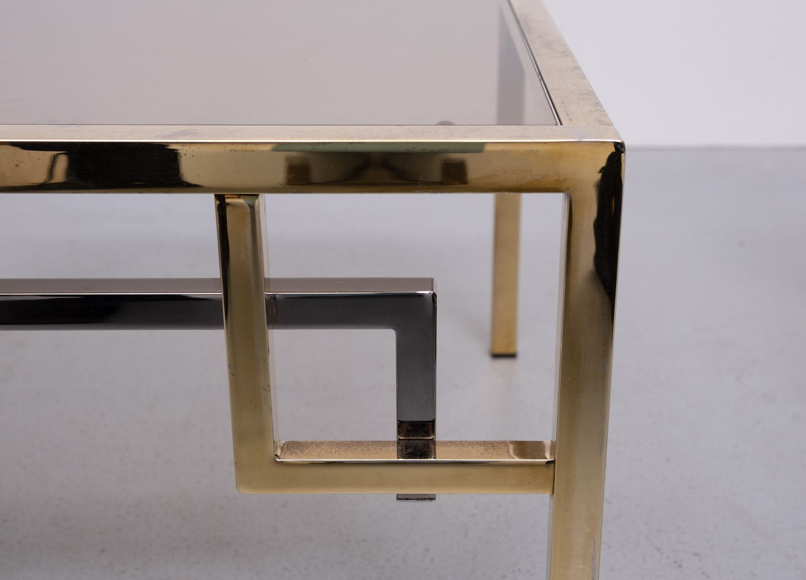 Pair Brass Square Side Tables Belgo Chrome 1970s Belgium photo vintage