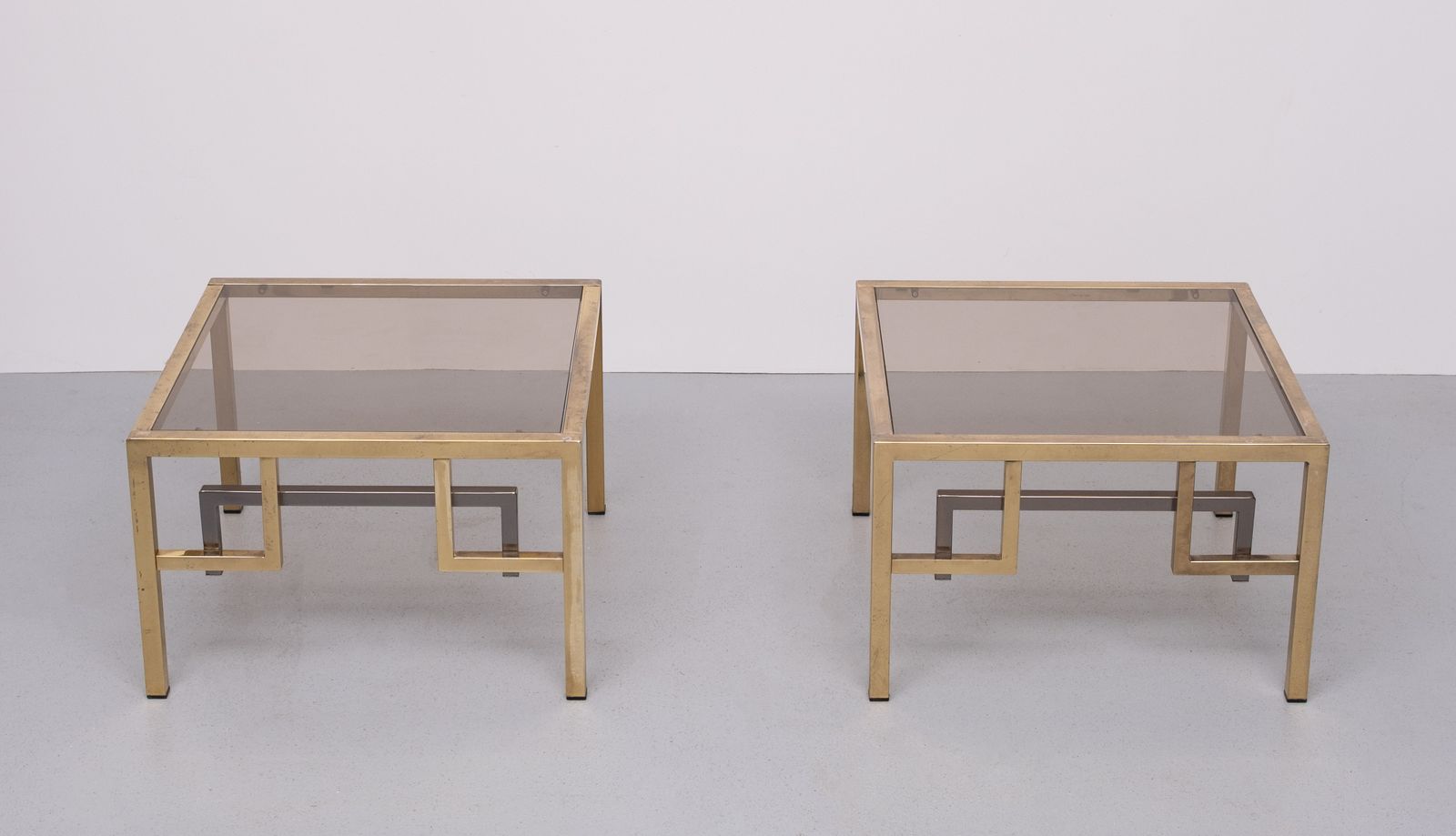 photo furniture Pair Brass Square Side Tables Belgo Chrome 1970s Belgium