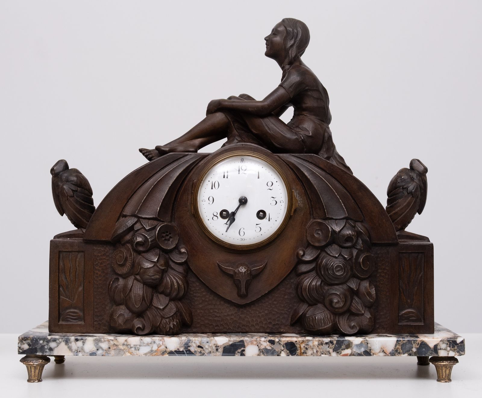 French Art Deco Clock With Stylized Birds And Garniture 1925 photo furniture