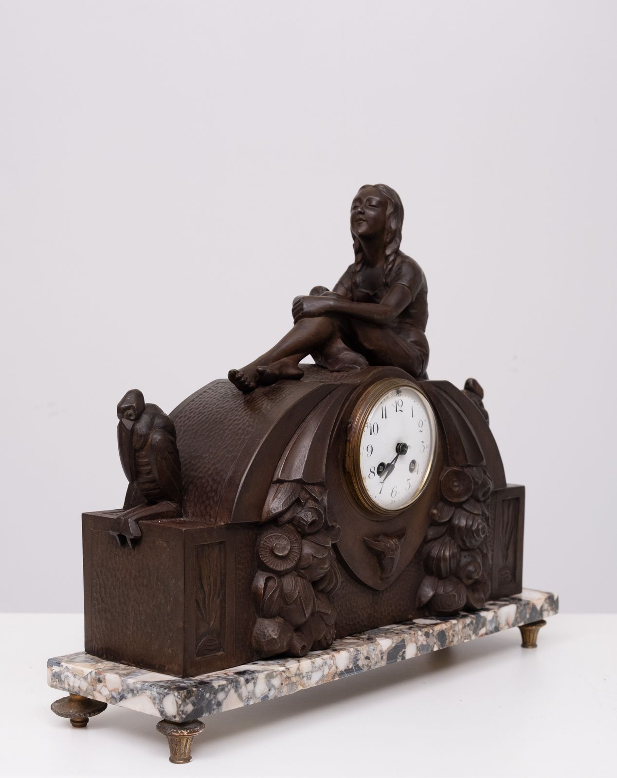 French Art Deco Clock With Stylized Birds And Garniture 1925 photo 2000.0