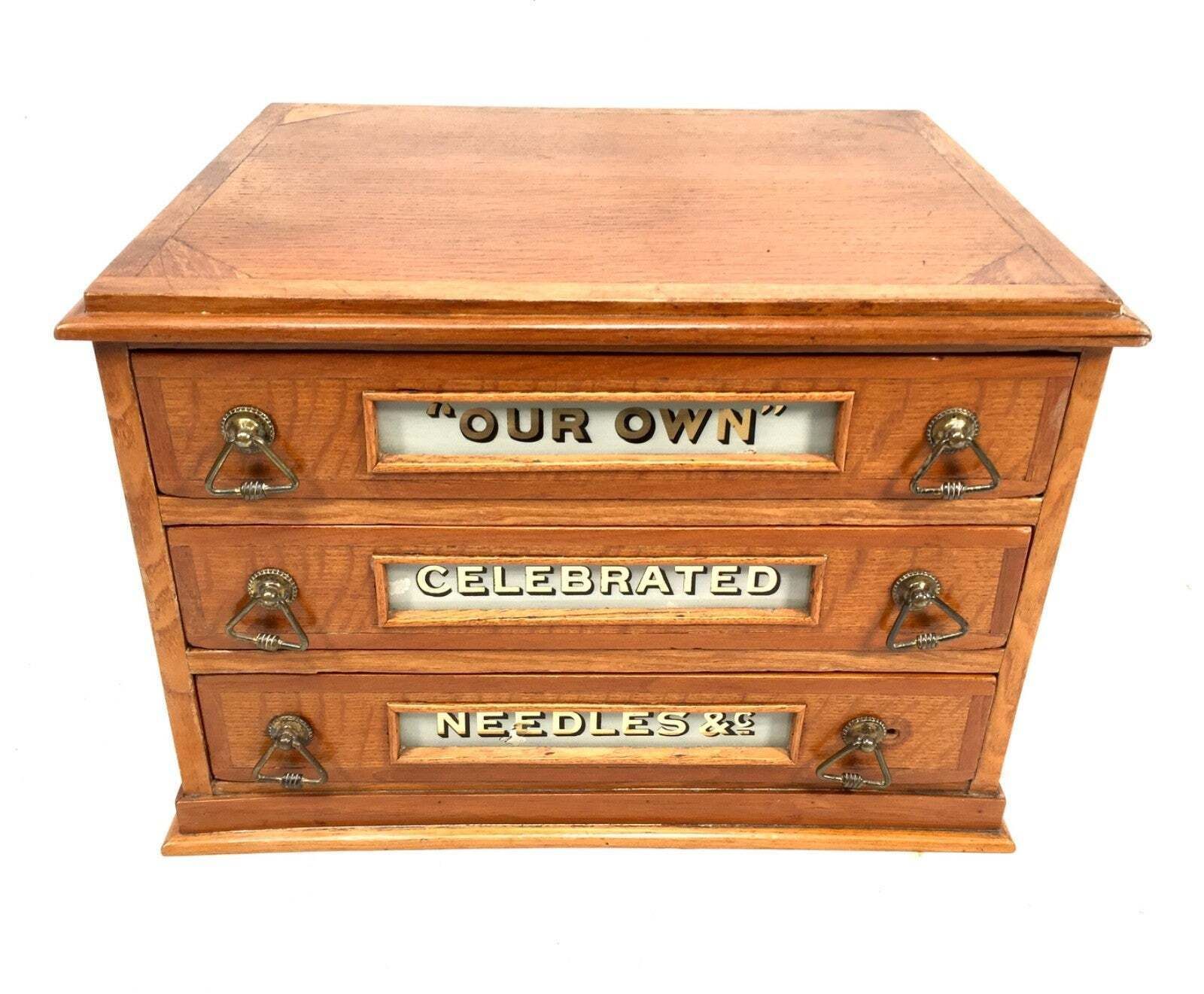 Antique Haberdashery Tabletop Shop Display Needle Box / Display Cabinet Drawers