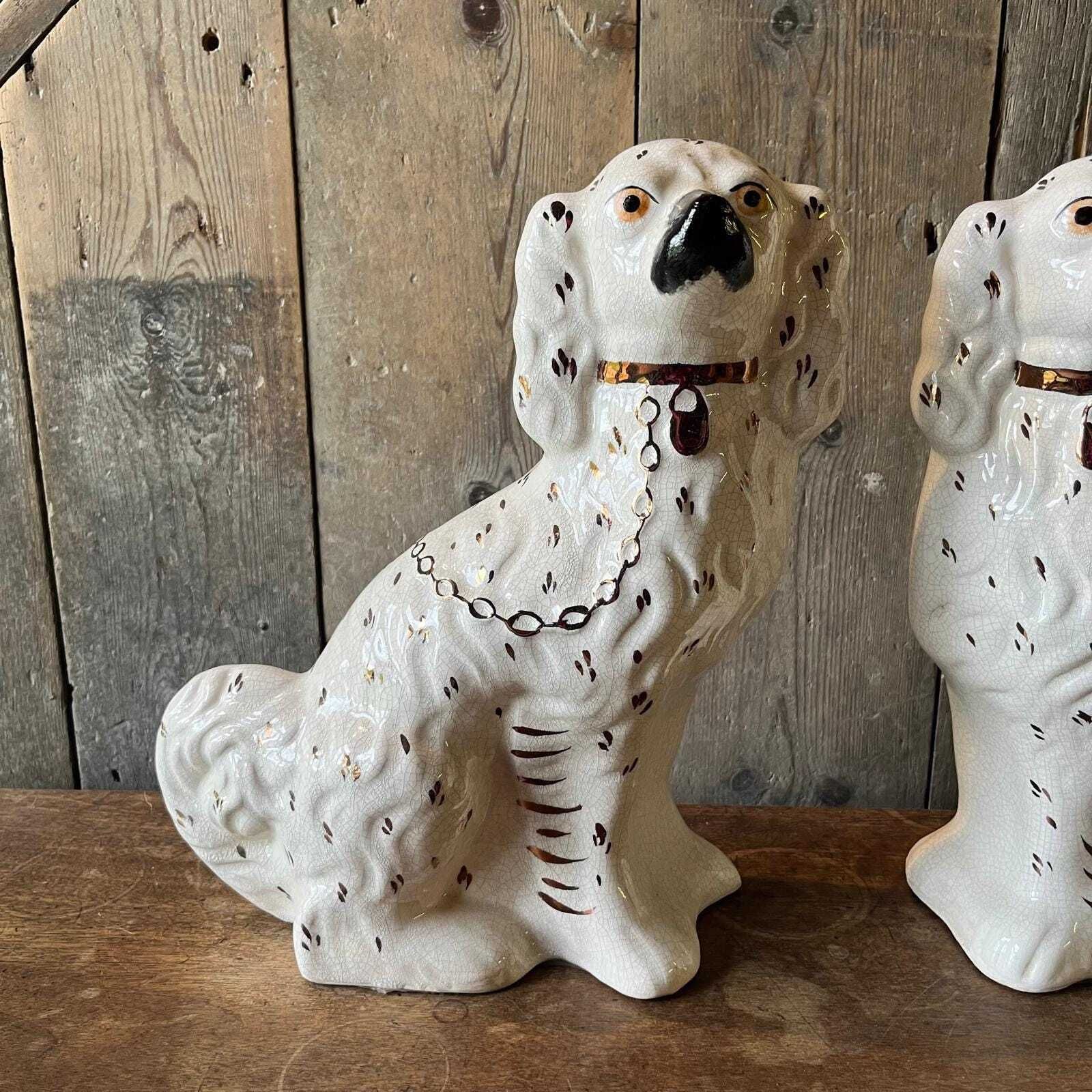 Pair Of Staffordshire Spaniel Ceramic Dogs photo Art