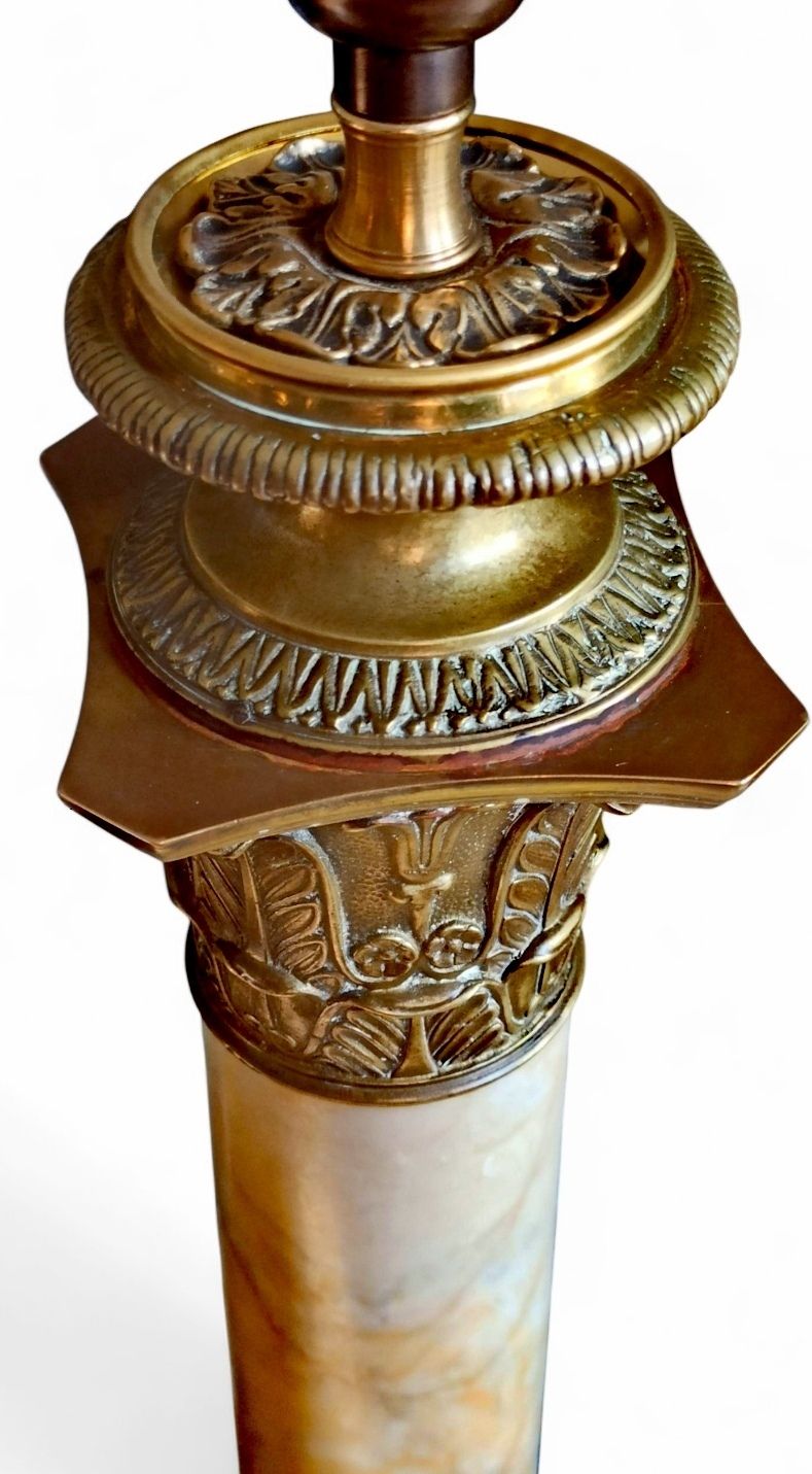 Ormolu Bronze Sienna Marble, Corinthian Column Lamp  Rotating Frieze Pedestal photo vinterior
