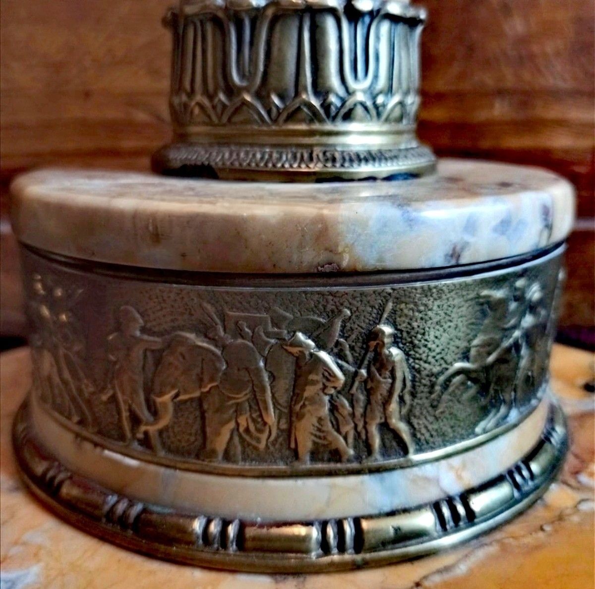 photo for sale Ormolu Bronze Sienna Marble, Corinthian Column Lamp  Rotating Frieze Pedestal