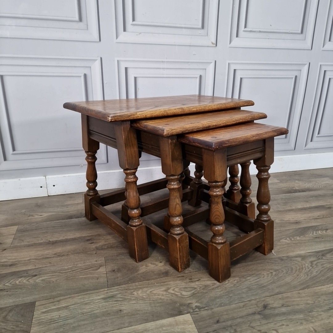 Vintage Old Charm Solid Oak Nest Of Tables Wood Bros – Wooden Jointing Side photo furniture