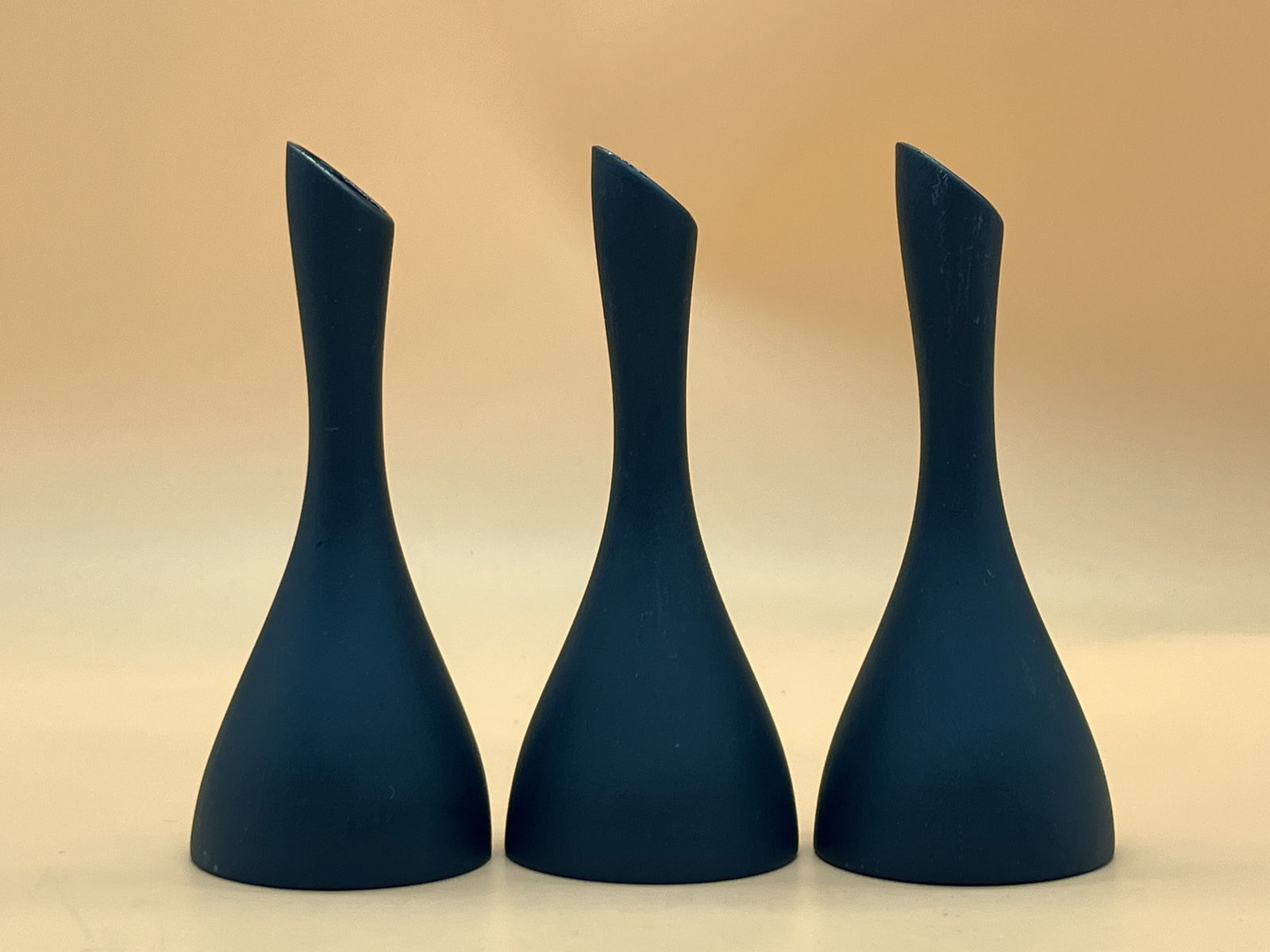 Rare Set Of 3 Marcel Marongiu For Artoria Limoges France Porcelain Matte Black Bud Vases.