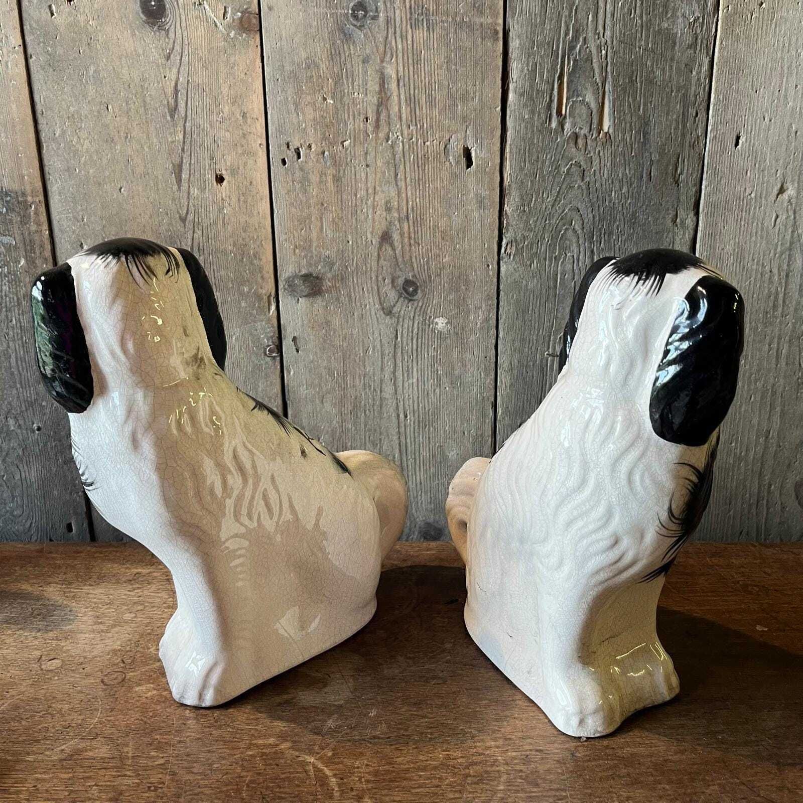 Pair Of Staffordshire Black Spotted Spaniel Ceramic Dogs photo 255.0