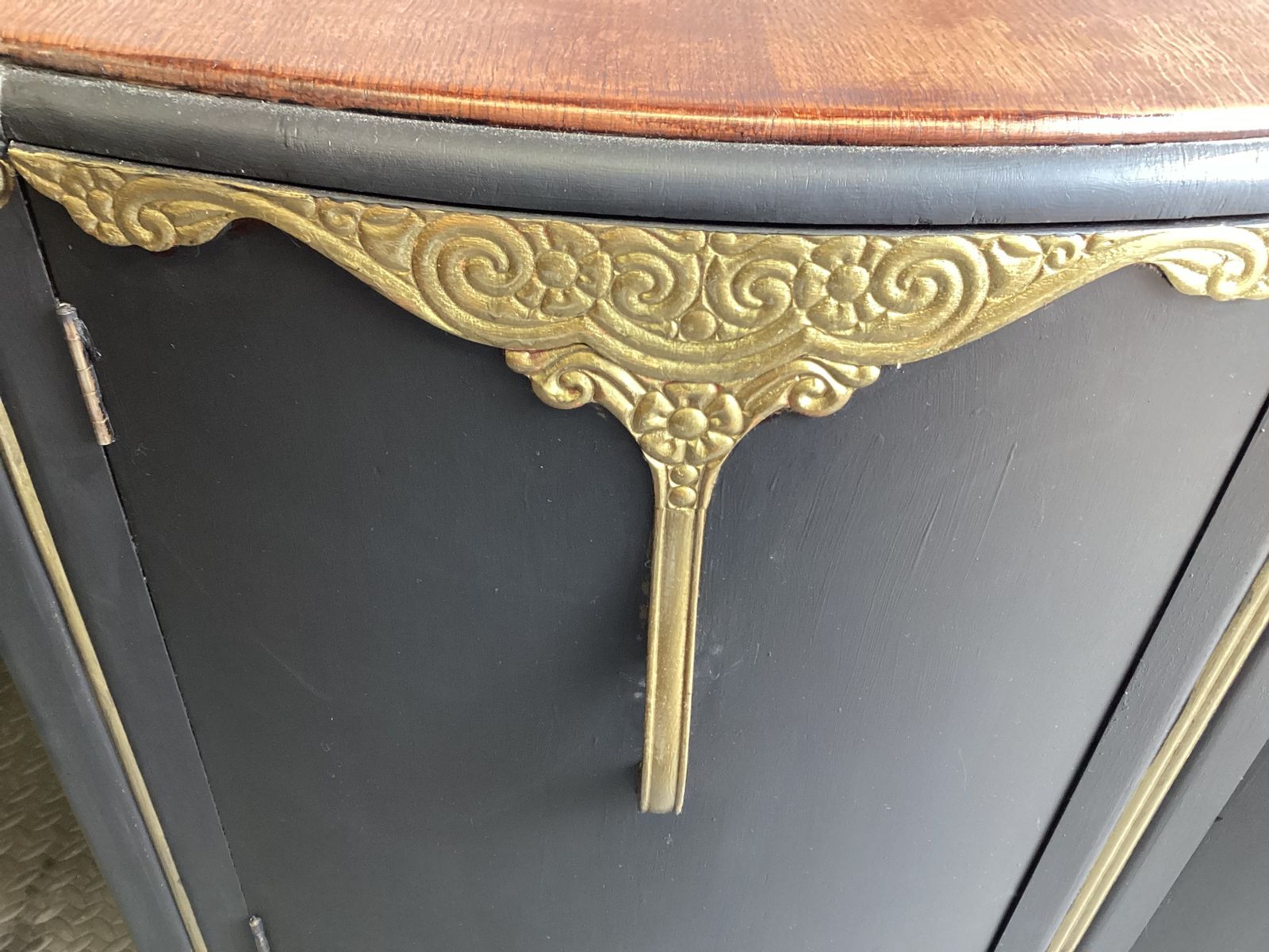 Art Deco Summers Cabinet In Matt Black With Gold Scroll And Feet photo Furniture